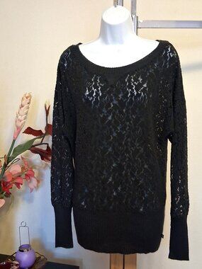 DEPT Unique Design Knit Cardigan Sweater Mini Dress Scoop Neck Long Sleeve 10